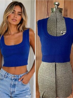 All The Ways Patricia Sweater Knit Crop Top Bright Blue Revolve Size M 💛🎀